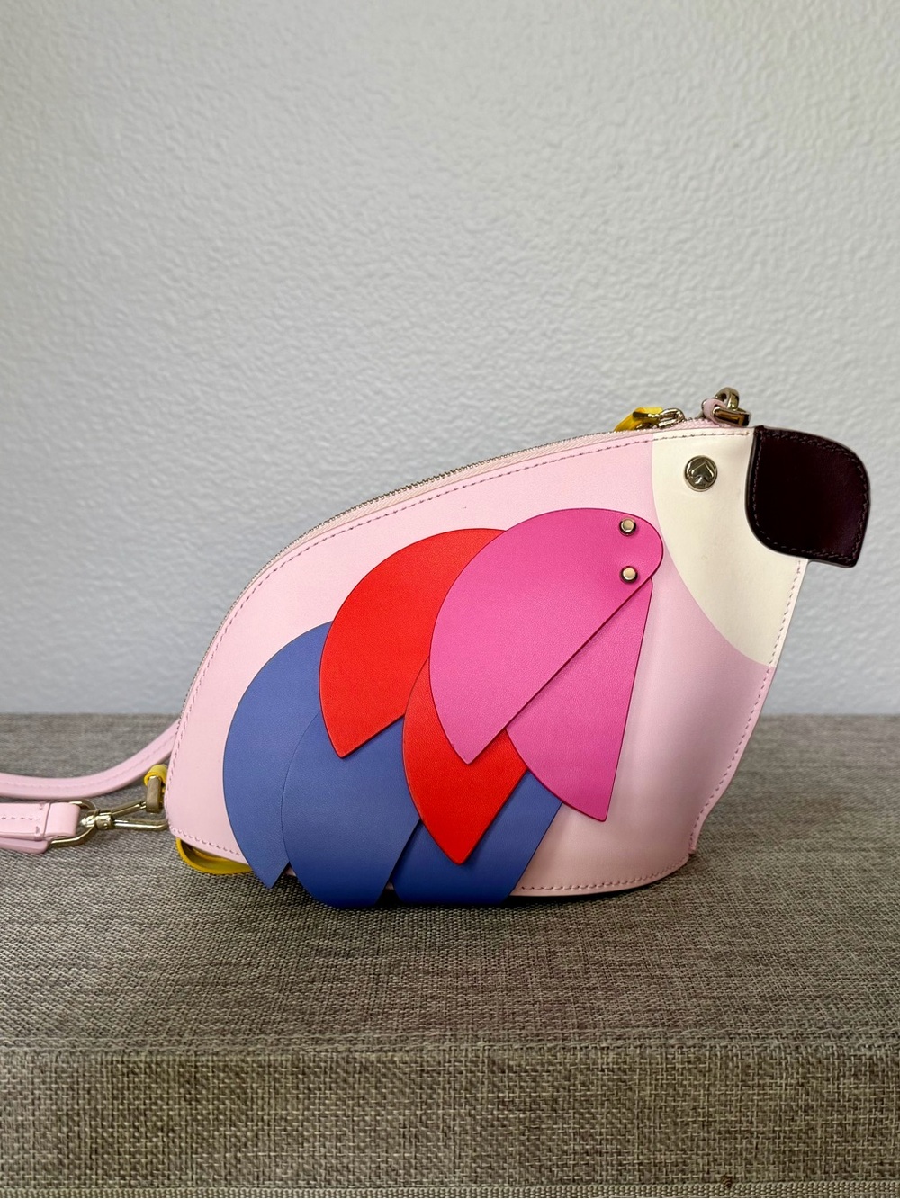 kate spade Flock Party Multicolor Parrot Crossbody Bag in Pink, Blue, Red